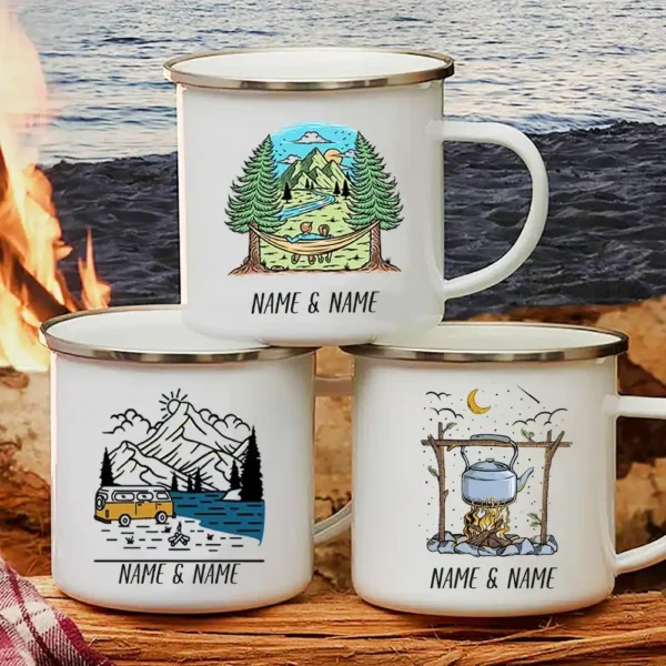 Tasse en émail avec nom personnalisé pour camping-car