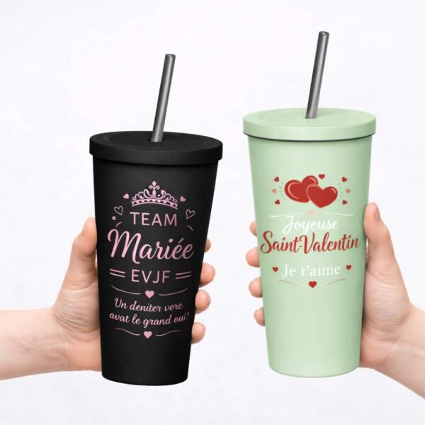 Gobelet isotherme avec paille personnalisé