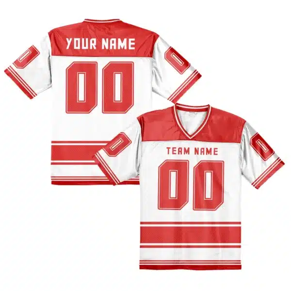 Maillot de Football Américain Personnalisable – Blanc & Rouge