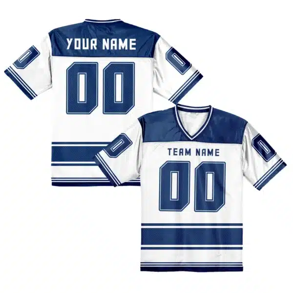 Maillot de Football Américain Personnalisable – Blanc & Bleu Marine