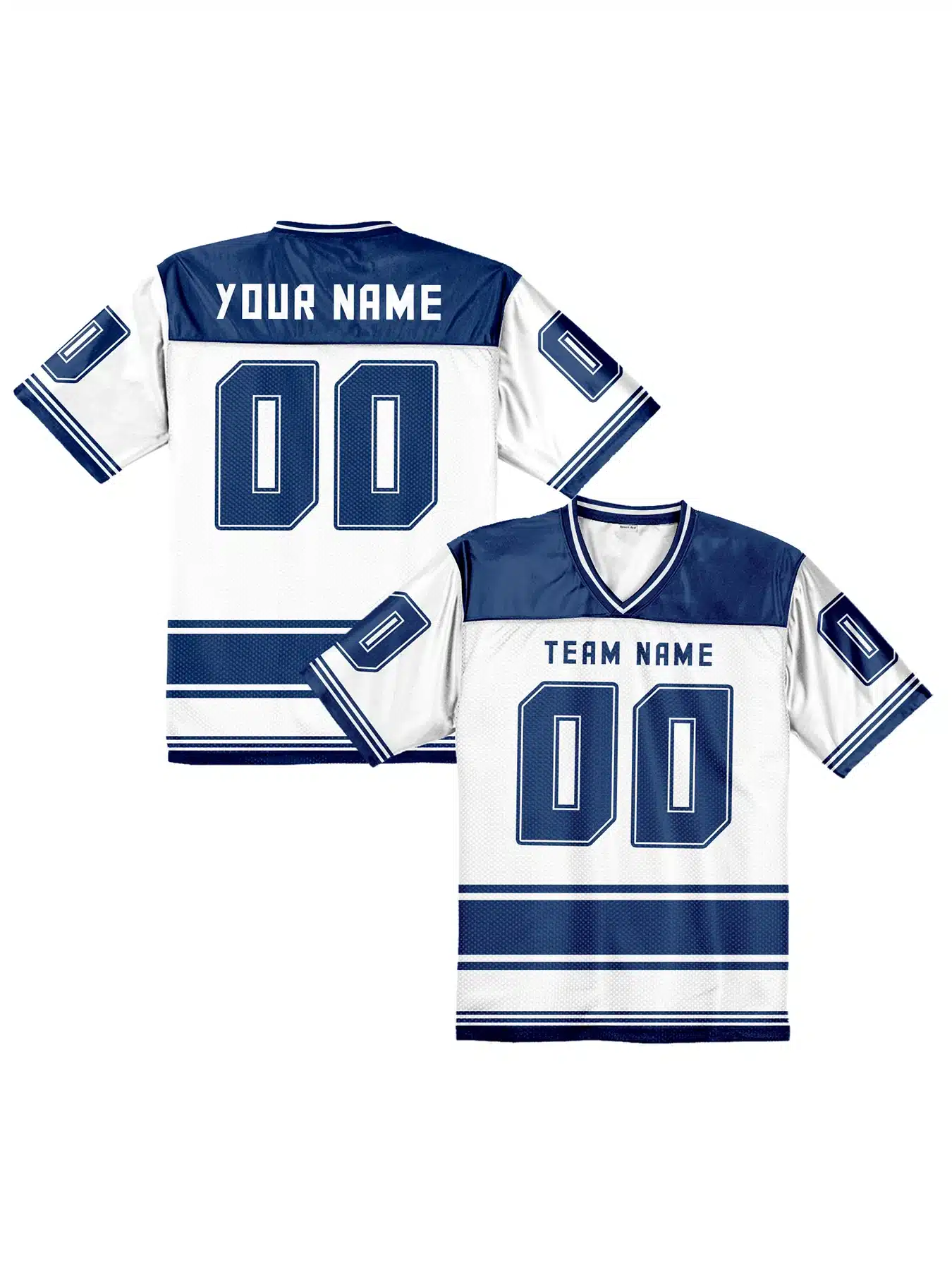 Maillot de Football Américain Personnalisable – Blanc & Bleu Marine