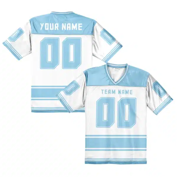 Maillot de Football Américain Personnalisable – Blanc & Bleu Ciel