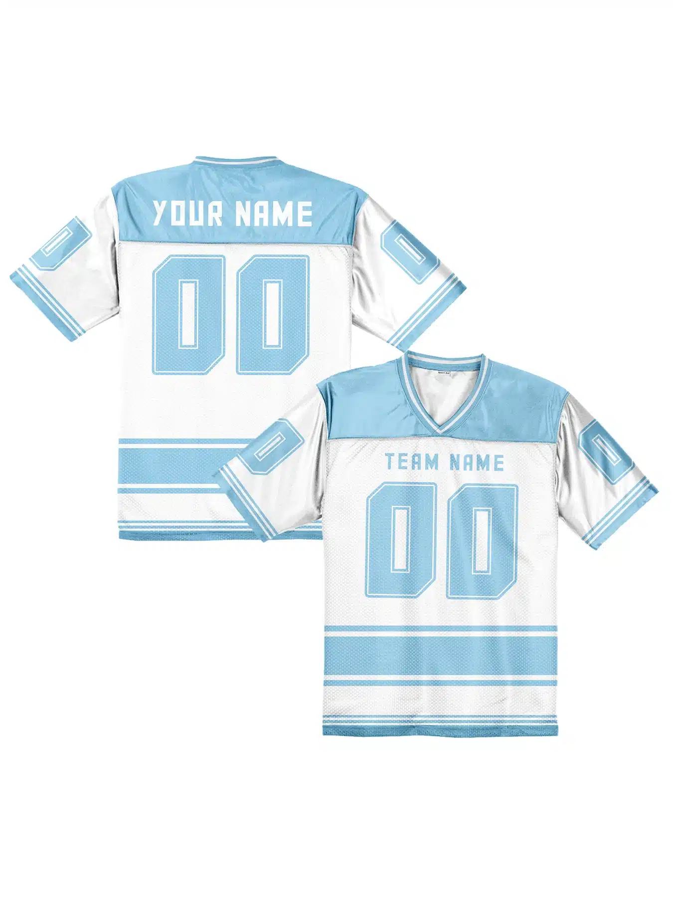 Maillot de Football Américain Personnalisable – Blanc & Bleu Ciel