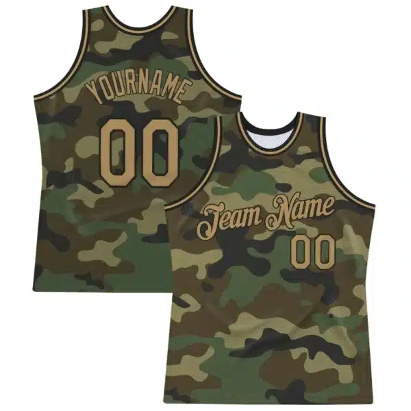 Maillot de Basket Personnalisable Camouflage & Or – Style Militaire