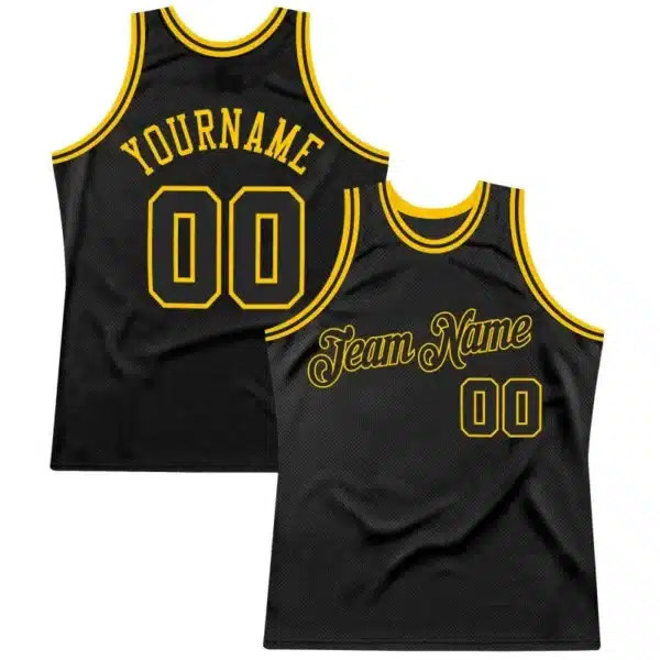 Maillot de Basket Personnalisable Noir & Jaune – Style Rétro