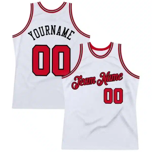 Maillot de Basket Personnalisable Blanc Rouge-Noir – Style Rétro