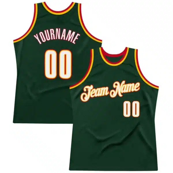 Maillot de Basket Personnalisable Vert Rouge-Jaune – Style Rétro