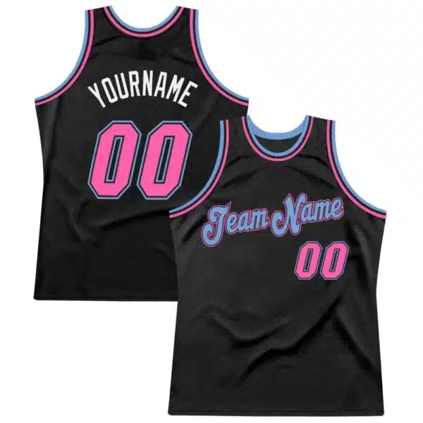 Maillot de Basket Personnalisable Noir Rose & Bleu – Style Rétro