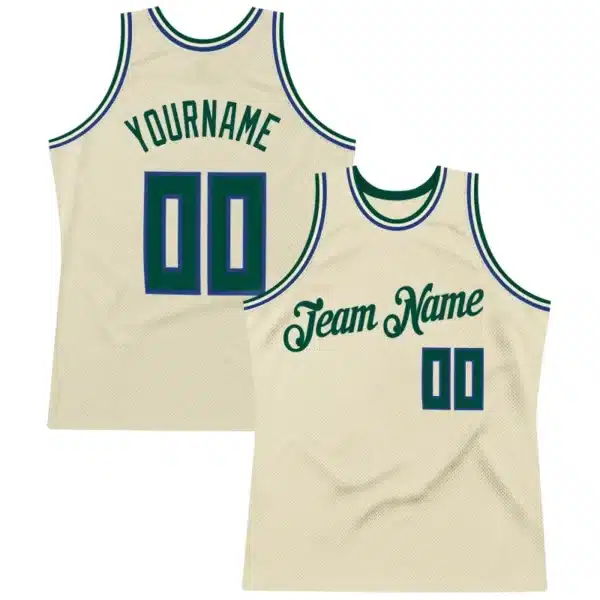 Maillot de Basket Personnalisable Crème & Vert – Style Rétro