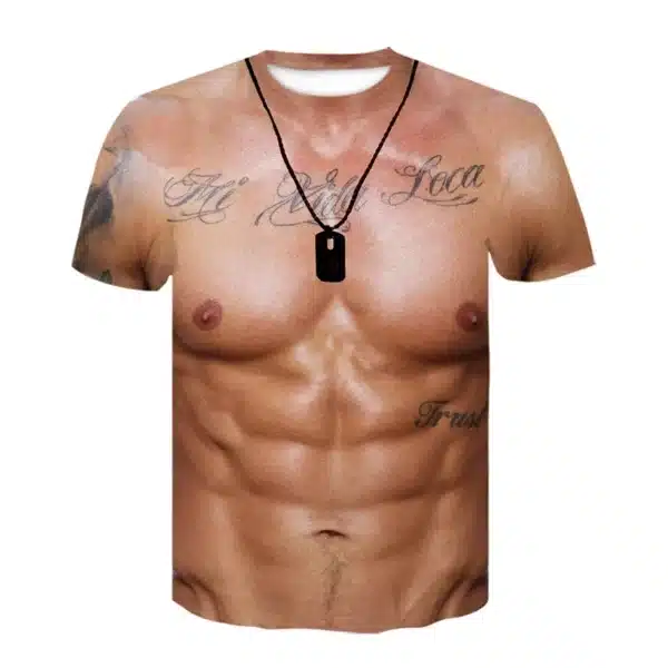 T-shirt Effet Torse Musclé 3D – Déguisement Humour Trompe-l'œil