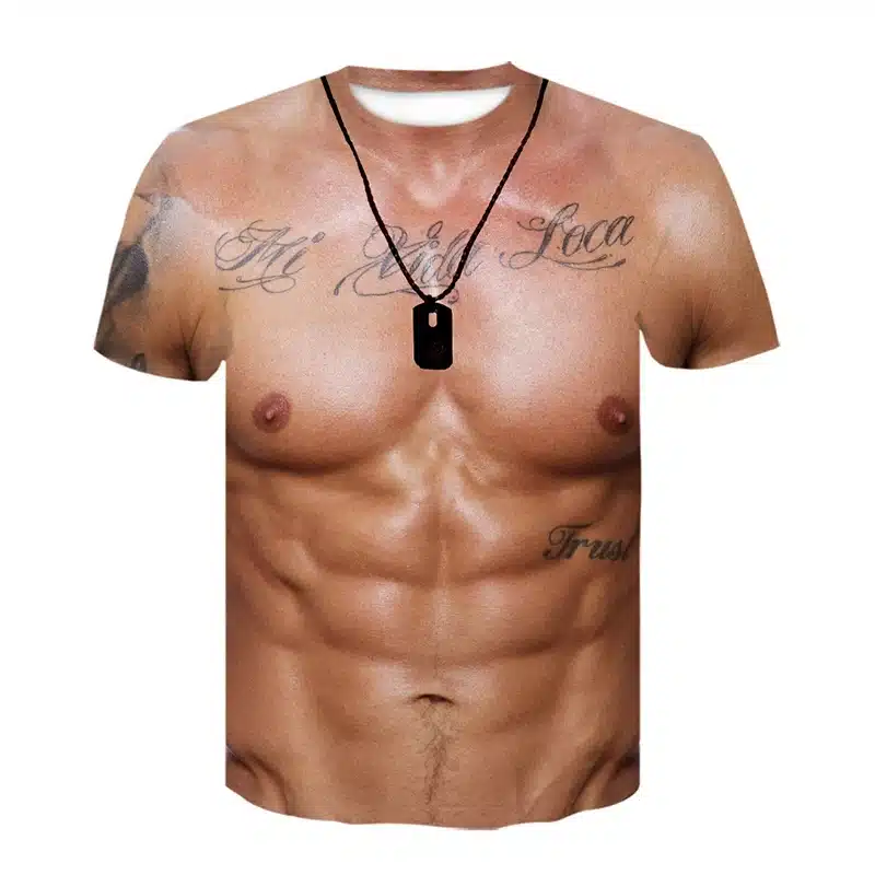 kf-Sf826ecbb22334377a9e41c2e08d3189es T-shirt Effet Torse Musclé 3D – Déguisement Humour Trompe-l'œil