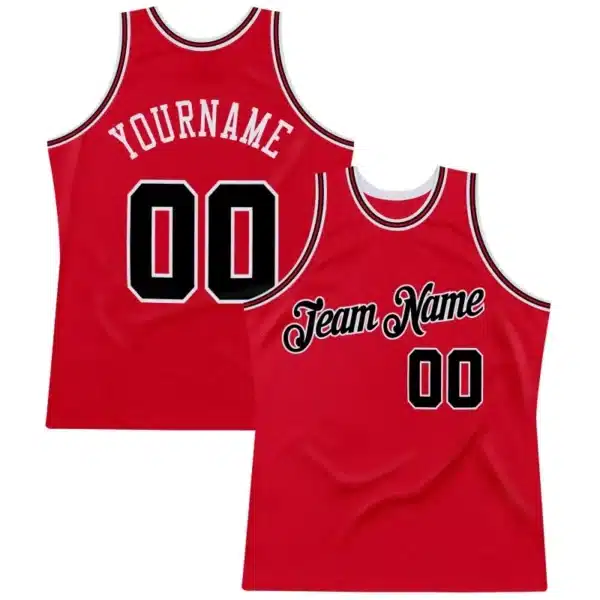 Maillot de Basket Personnalisable Rouge Noir-Blanc – Style Rétro