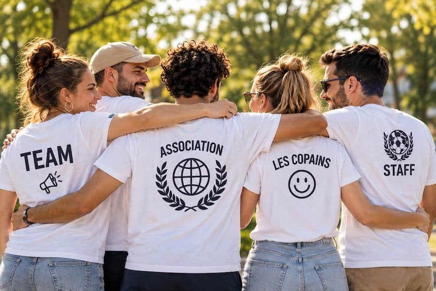 Groupe portant des t-shirts personnalisés
