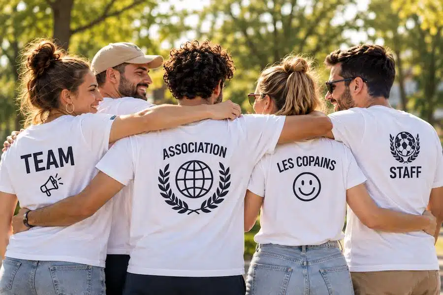 Groupe portant des t-shirts personnalisés